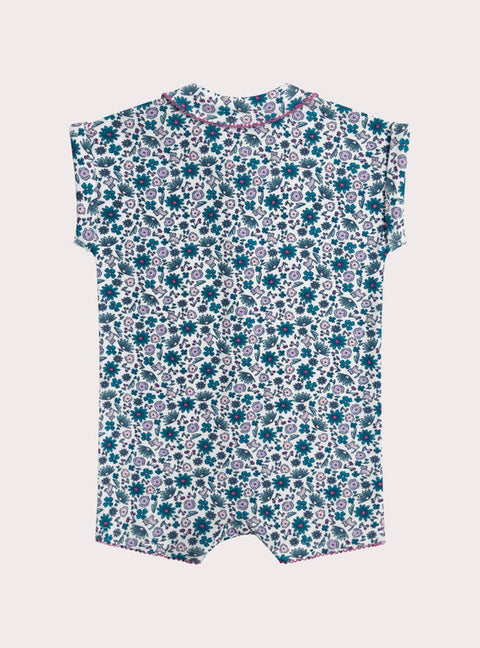 Short Blue Floral Print Cotton Sleepsuit