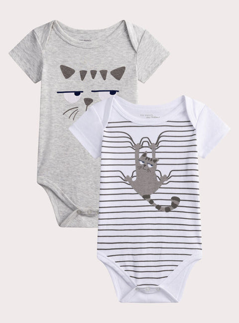 2 Pack Cat Print Cotton Bodysuits
