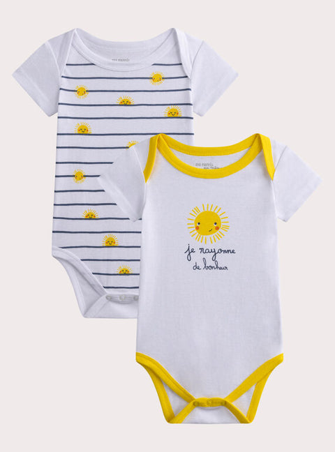 2 Pack White Short Sleeve Cotton Bodysuits