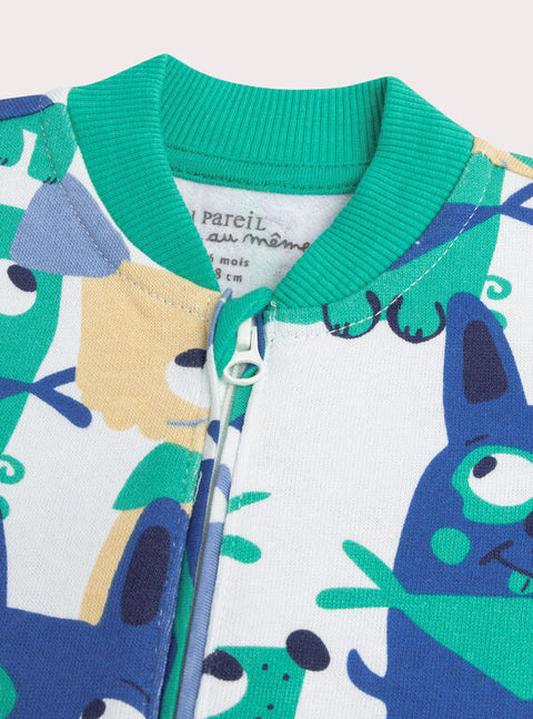 Blue Animal Print Cotton Fleece Sleepsuit