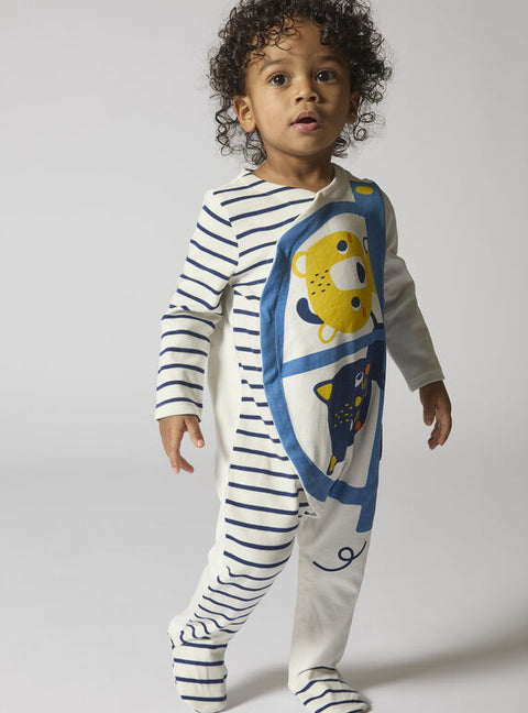 Blue Striped Cotton Sleepsuit