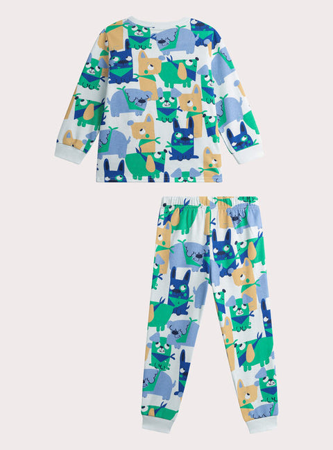 Blue Dog Print Cotton Fleece Pyjamas