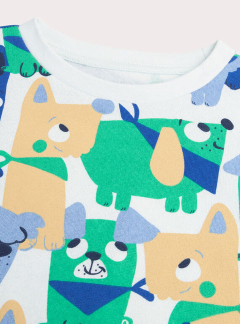 Blue Dog Print Cotton Fleece Pyjamas