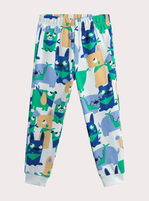 Blue Dog Print Cotton Fleece Pyjamas