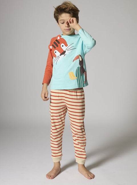 Turquoise Tiger Animation Cotton Pyjamas