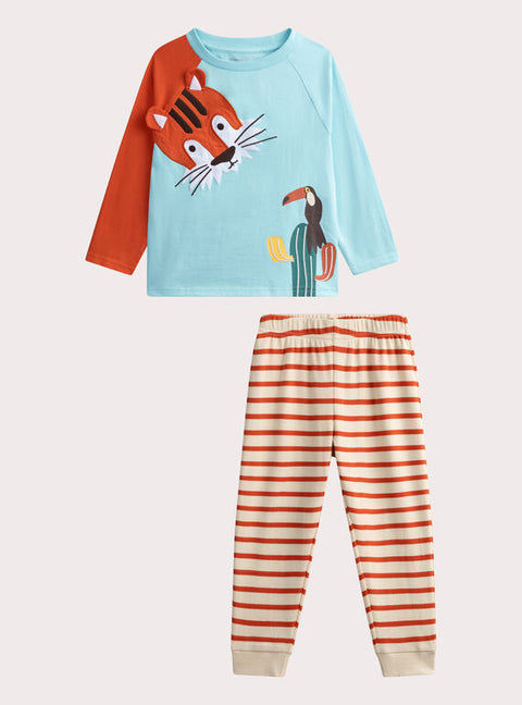 Turquoise Tiger Animation Cotton Pyjamas