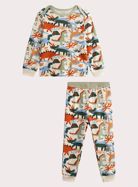 Cream Dinosaur Print Cotton Pyjamas