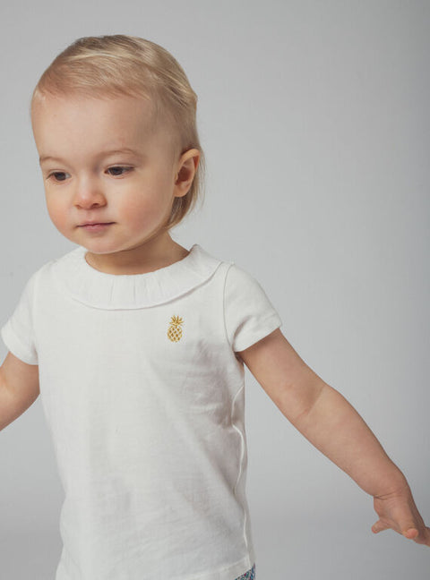 White Short Sleeve Collared Cotton T-shirt