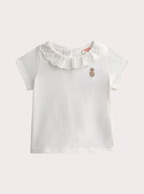 White Short Sleeve Collared Cotton T-shirt