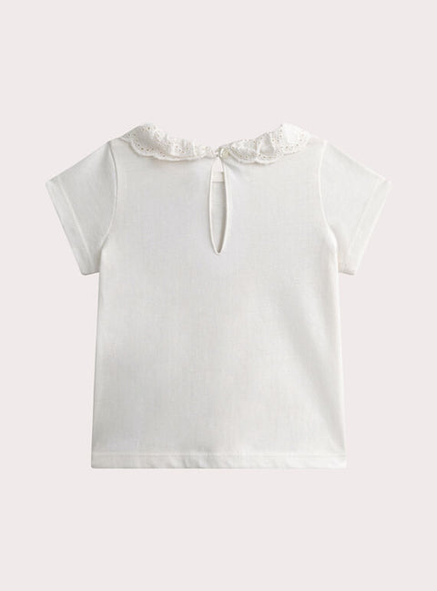 White Short Sleeve Collared Cotton T-shirt