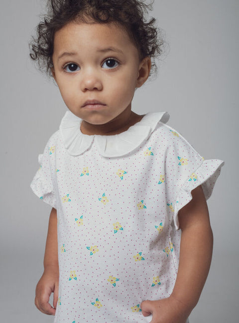 White Floral Print Cotton T-shirt