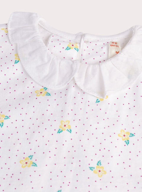 White Floral Print Cotton T-shirt