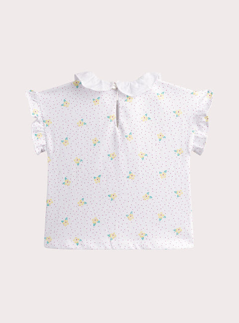 White Floral Print Cotton T-shirt