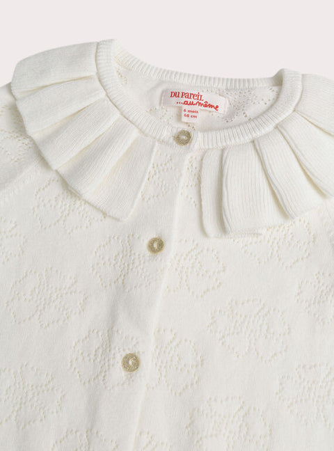 White Ruffle Collar Cotton Rich Cardigan