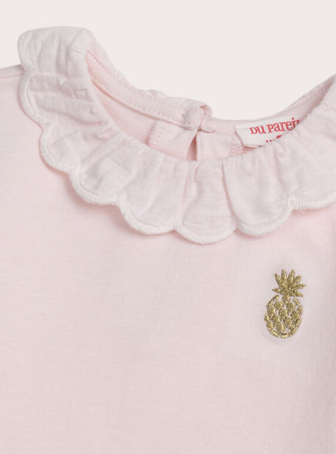 Pink Short Sleeve Cotton T-shirt With Collar