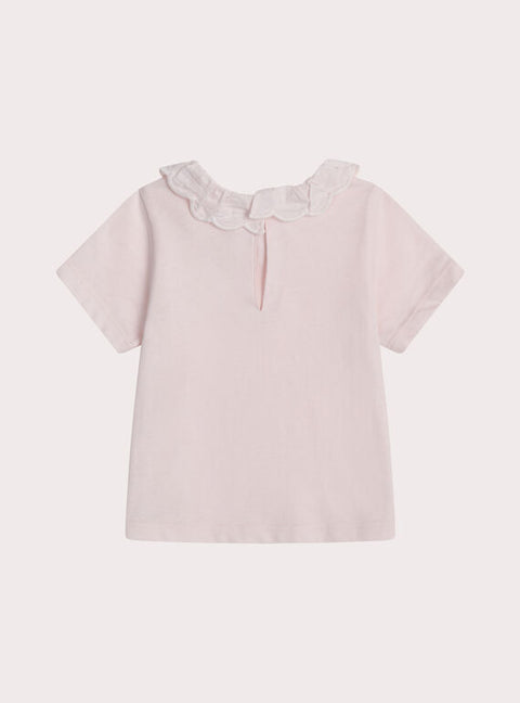 Pink Short Sleeve Cotton T-shirt With Collar