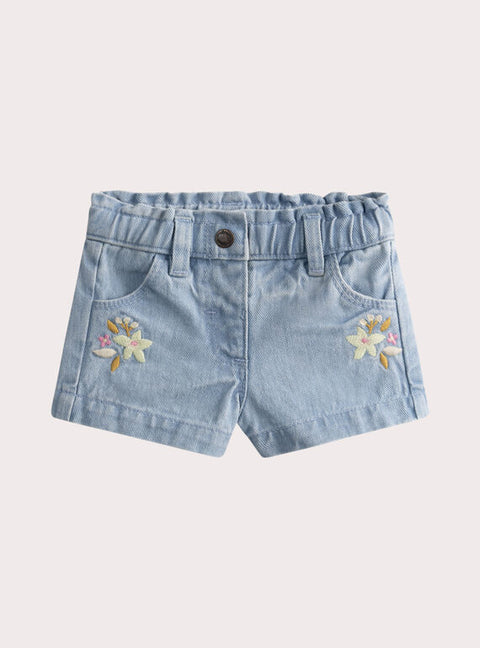 Embroidered Blue Denim Shorts