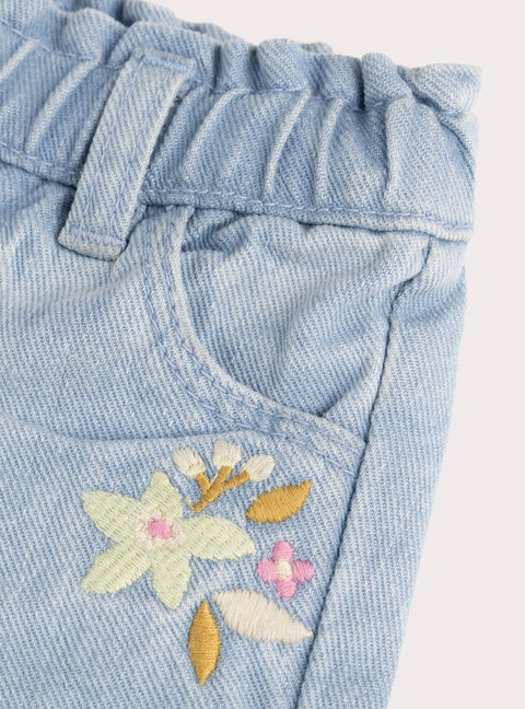 Embroidered Blue Denim Shorts