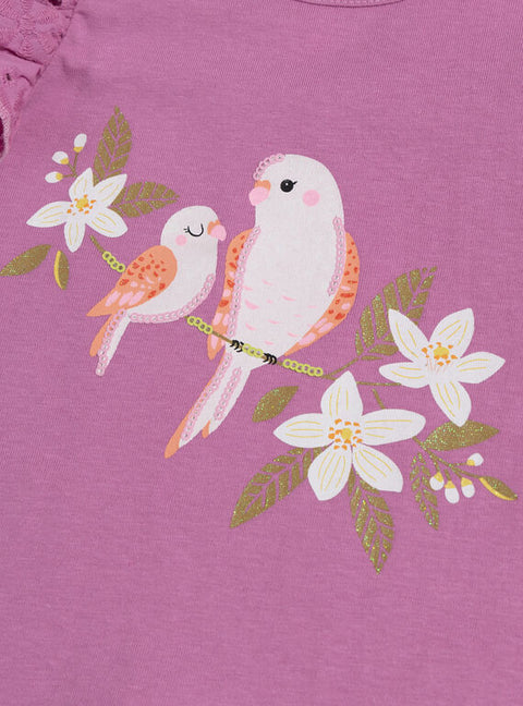 Purple Bird Animation Cotton T-shirt