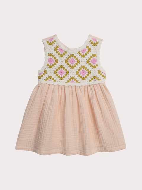 Pink Crochet Top Cotton Dress