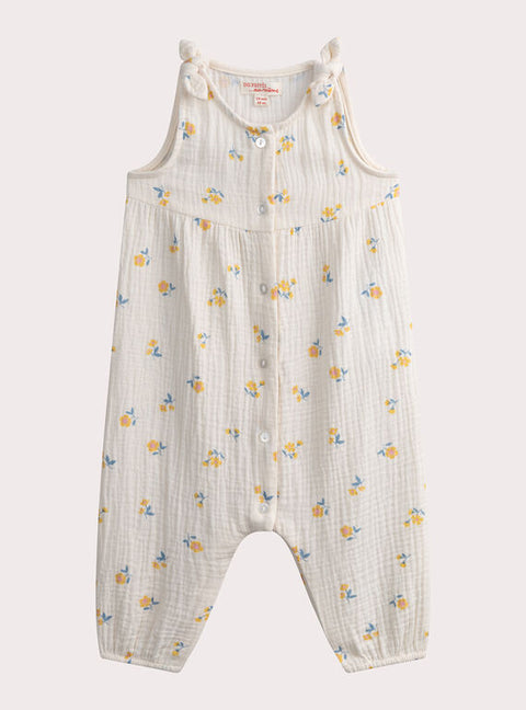 Cream Double Gauze Cotton Dungarees