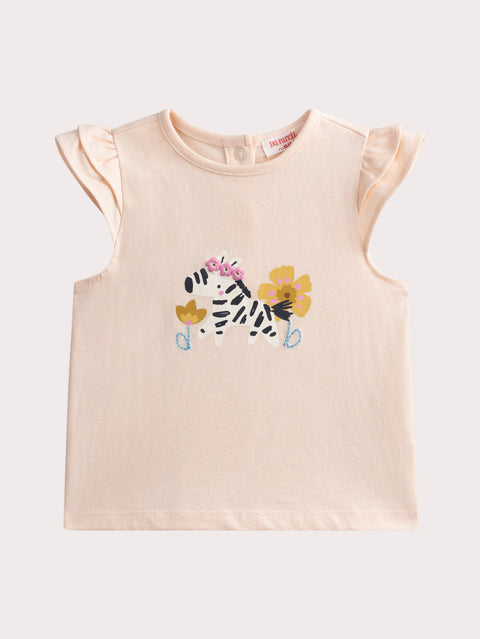 Pink Zebra Animation Short Sleeve Cotton T-shirt