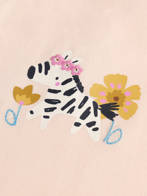 Pink Zebra Animation Short Sleeve Cotton T-shirt