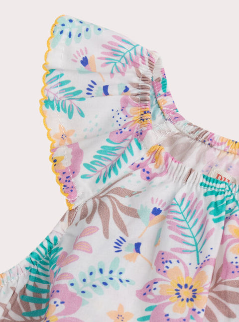 Floral Print Cotton Top With Blue Shorts