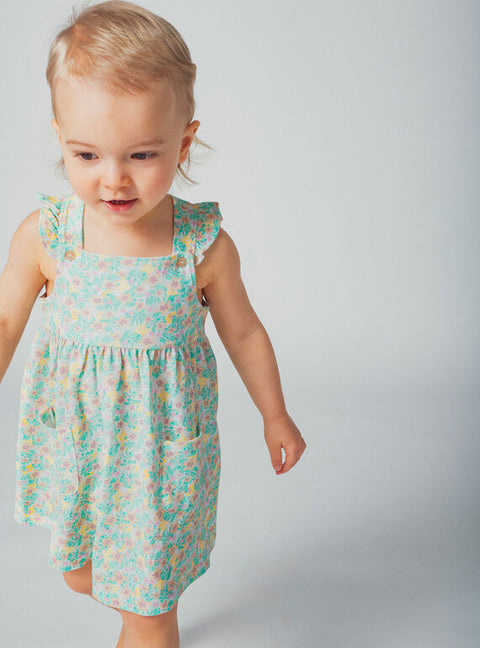 Lined Green Floral Print Cotton Pique Dress