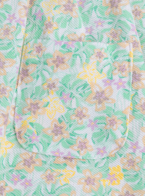 Lined Green Floral Print Cotton Pique Dress