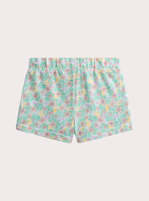 Green Floral Print Cotton Shorts
