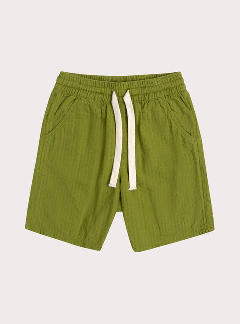 Green Seersucker Cotton Shorts