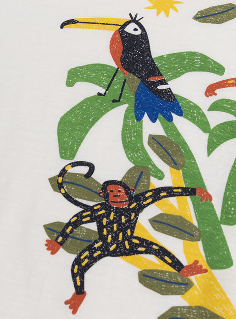 White Jungle Animation Cotton T-shirt