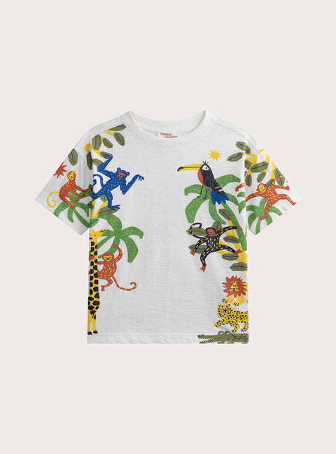 White Jungle Animation Cotton T-shirt