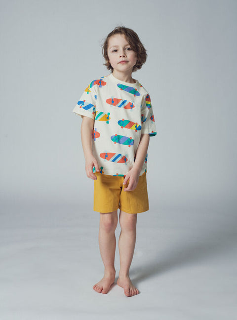 Yellow Surf Board Print Cotton T-shirt & Shorts Set