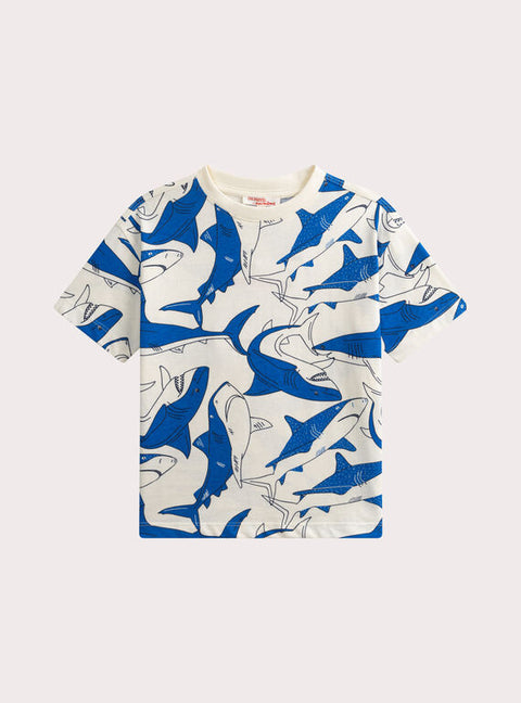 Navy Shark Print Cotton T-shirt & Short Set