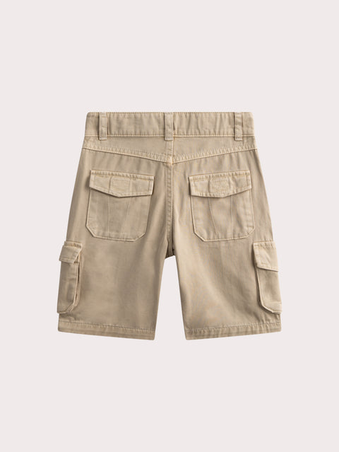 Beige Cotton Cargo Shorts