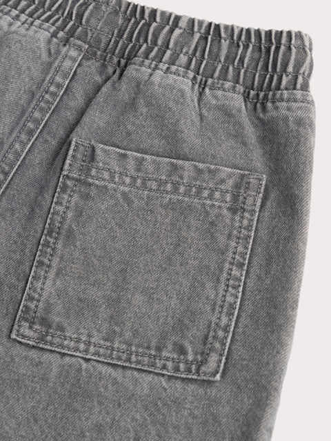 Grey Denim Cotton Shorts