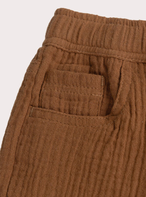 Brown Cotton Gauze Bermuda Shorts