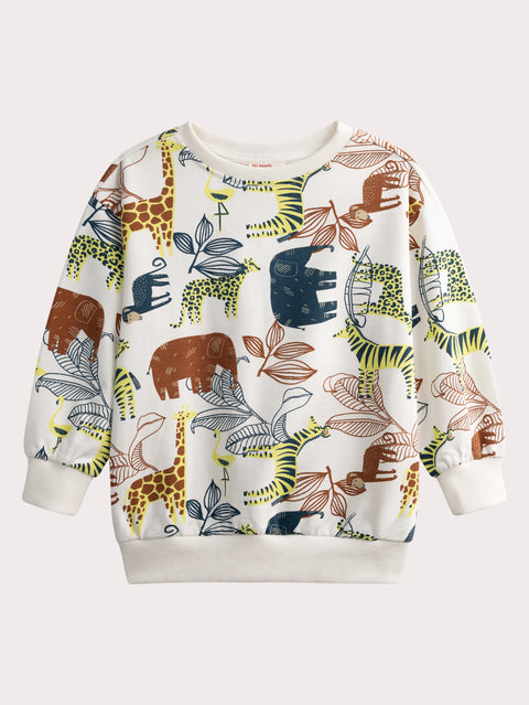 Cream Jungle Animal Print Cotton Sweatshirt
