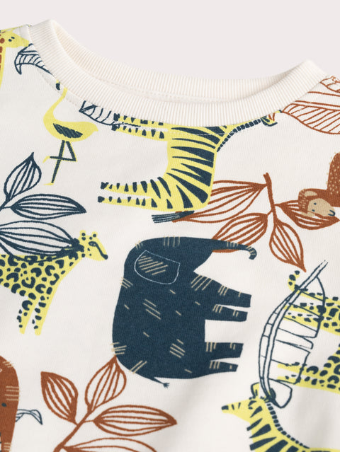 Cream Jungle Animal Print Cotton Sweatshirt