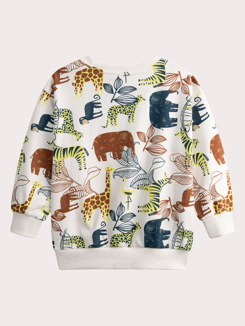 Cream Jungle Animal Print Cotton Sweatshirt