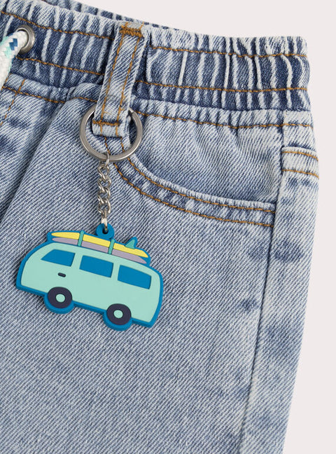 Blue Denim Shorts With Keychain