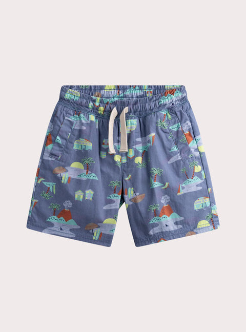 Blue Printed Cotton Canvas Shorts