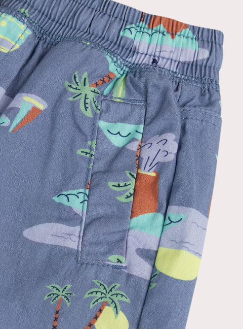 Blue Printed Cotton Canvas Shorts