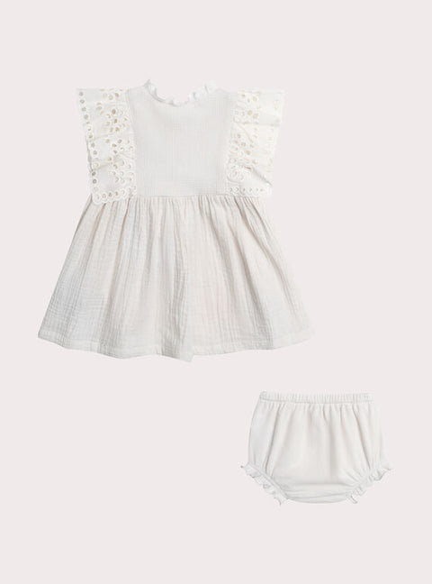 Lined Newborn Cream Cotton Dress With Bloomers