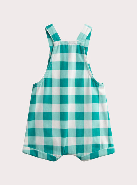 Turquoise Check Short Cotton Dungarees