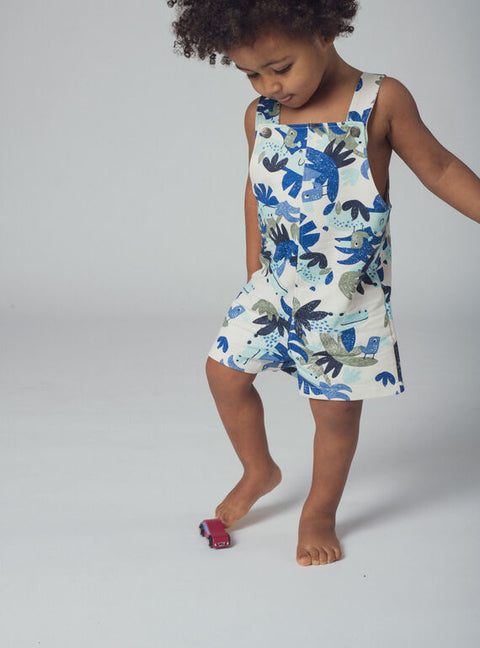 Blue Jungle Print Short Cotton Dungarees