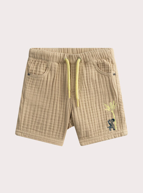 Beige Cotton Gauze Bermuda Shorts