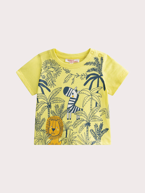 Yellow Jungle Print Cotton T-shirt
